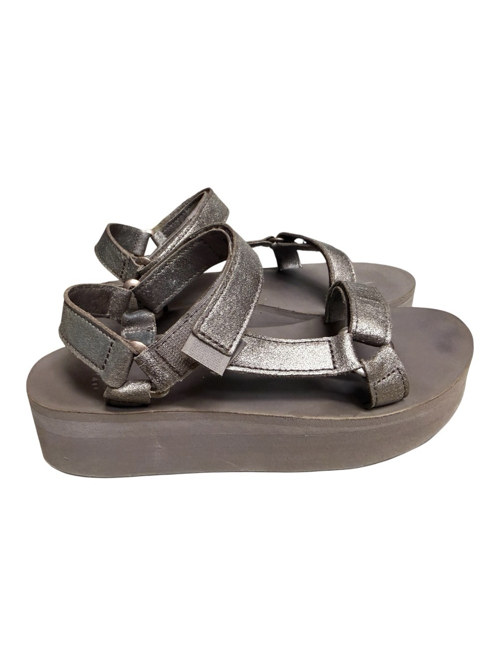 Teva Metallic Pewter Strappy Platform Sandals 10
